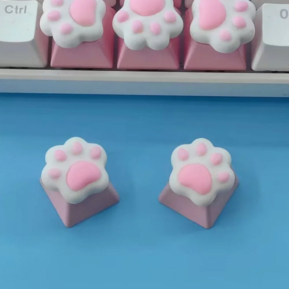 Cute Pink and White Kittypaw Artisan Keycap for OEM Mechanical Keyboard